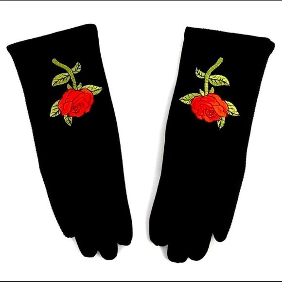 DIVAS LiMiTED Accessories - Black Gloves with Embroidered Roses